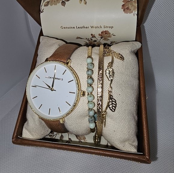 Lucky Brand Leather Watch & Bracelet Set main image 1